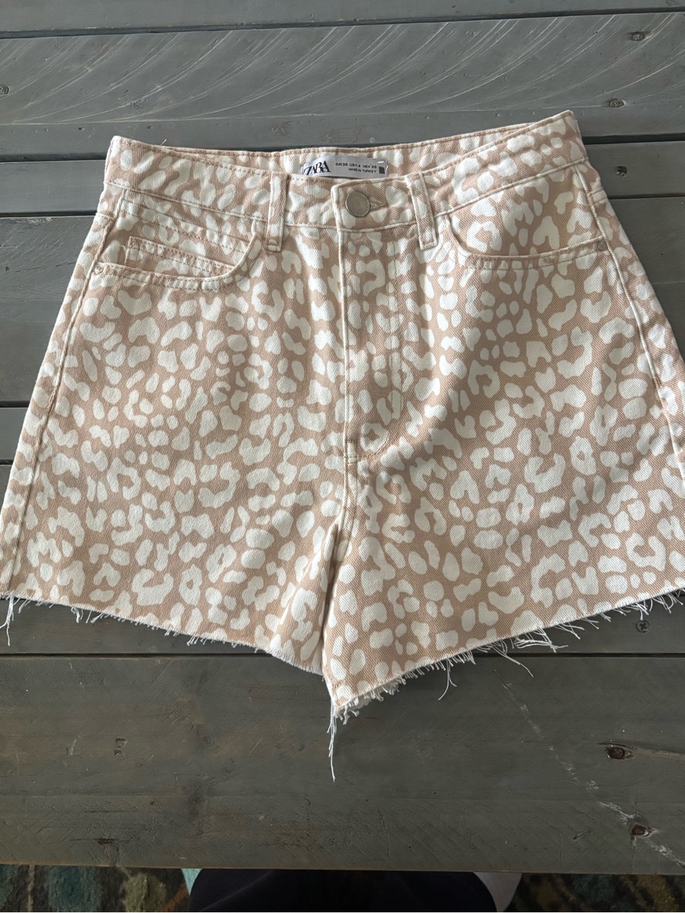 Zara Cream and Beige Animal-Print High Waist Shorts